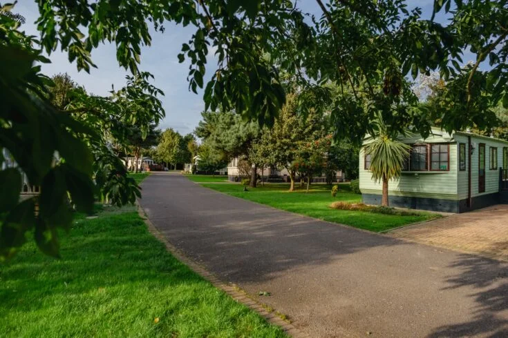 Peaceful park grounds at Silverhill Holiday Park in Sutton Bridge