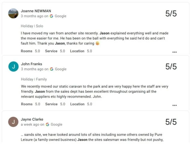 5 star reviews for Bring Ons at Cockerham sands